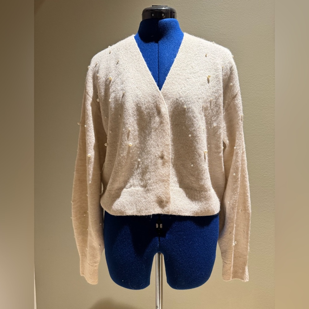 H&M Cream Cardigan with Pearl Details
